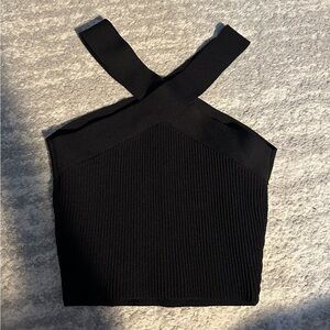 Aritzia Babaton Sculpt Knit Criss Cross Cropped Tank Black